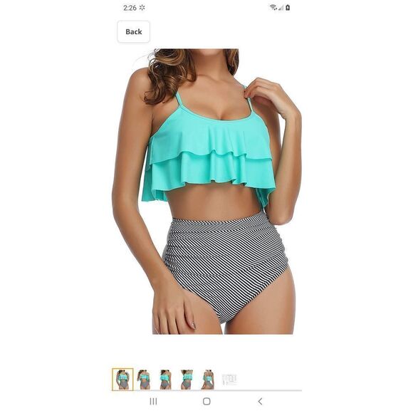 New Small Greenish Blue 2pc Tempt Me Ruffle High-Waist Ruched Bikini Swi… - Picture 1 of 10